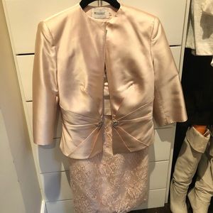 2 piece light pink satin & lace dress suit